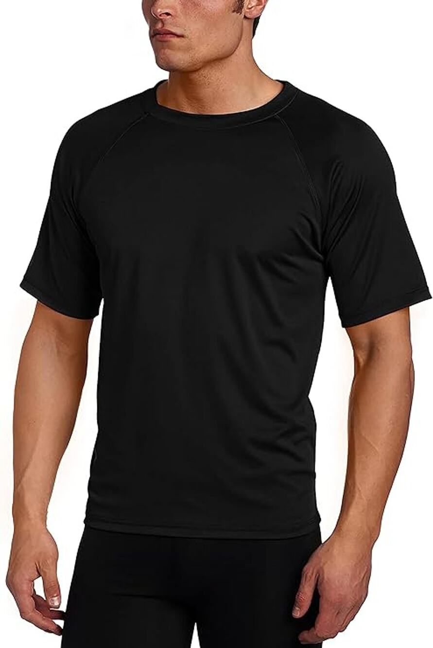Kanu Surf Men's XXL Black Short Sleeve UPF 50 Rash Guard Beach Swim Shirt A9-7